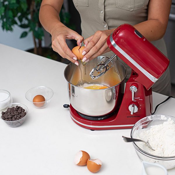 Ovente Electric Kitchen Stand Mixer with 3.7 Quart Portable Stainless Steel Mixing Bowl 6 Speed Control, 300 Watt Power 2 Blender Attachment Beater & Dough Hook Easy for Whip Mix & Blend, Red SM880RI - Image 6