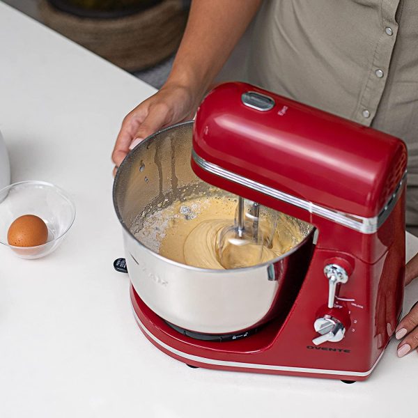 Ovente Electric Kitchen Stand Mixer with 3.7 Quart Portable Stainless Steel Mixing Bowl 6 Speed Control, 300 Watt Power 2 Blender Attachment Beater & Dough Hook Easy for Whip Mix & Blend, Red SM880RI - Image 8