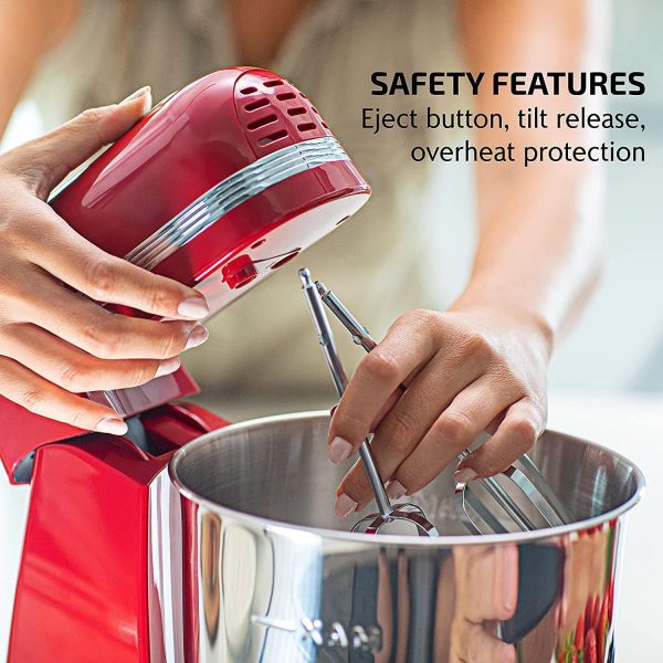 Ovente Electric Kitchen Stand Mixer with 3.7 Quart Portable Stainless Steel Mixing Bowl 6 Speed Control, 300 Watt Power 2 Blender Attachment Beater & Dough Hook Easy for Whip Mix & Blend, Red SM880RI - Image 9
