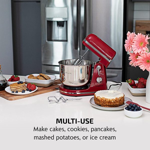 Ovente Electric Kitchen Stand Mixer with 3.7 Quart Portable Stainless Steel Mixing Bowl 6 Speed Control, 300 Watt Power 2 Blender Attachment Beater & Dough Hook Easy for Whip Mix & Blend, Red SM880RI - Image 10