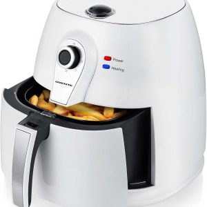 OVENTE Compact Air Fryer, 3.2 Quart Electric Hot Cooker with 1400W Power, Adjustable Temperature, Auto Shutoff, Dishwasher Safe Non-Stick Basket, Perfect for Healthy and Oilless Food, White FAM21302W