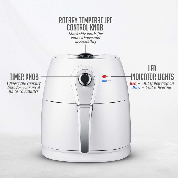 OVENTE Compact Air Fryer, 3.2 Quart Electric Hot Cooker with 1400W Power, Adjustable Temperature, Auto Shutoff, Dishwasher Safe Non-Stick Basket, Perfect for Healthy and Oilless Food, White FAM21302W - Image 2