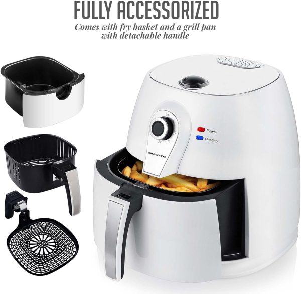 OVENTE Compact Air Fryer, 3.2 Quart Electric Hot Cooker with 1400W Power, Adjustable Temperature, Auto Shutoff, Dishwasher Safe Non-Stick Basket, Perfect for Healthy and Oilless Food, White FAM21302W - Image 3