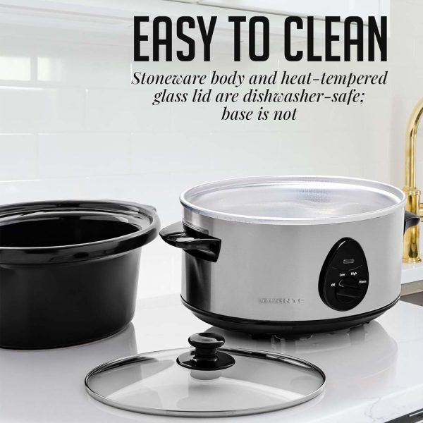 OVENTE Electric Slow Cooker with 3 Cooking Settings, Non-Stick and Dishwasher Safe Stoneware, Stainless Steel Body, Glass Lid, 3.7 Qt Oval Pot for Entrees, Soups, Sauces, Stews & Dips, Silver SLO35ABR - Image 5