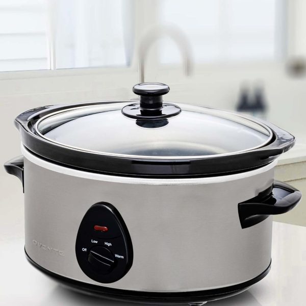 OVENTE Electric Slow Cooker with 3 Cooking Settings, Non-Stick and Dishwasher Safe Stoneware, Stainless Steel Body, Glass Lid, 3.7 Qt Oval Pot for Entrees, Soups, Sauces, Stews & Dips, Silver SLO35ABR - Image 8
