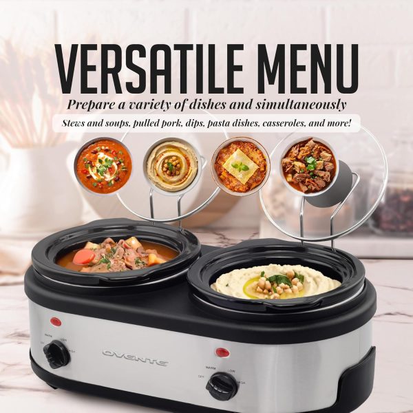 OVENTE Electric Slow Cooker with 3 Cooking Settings, Non-Stick and Dishwasher Safe Stoneware, Stainless Steel Body, Glass Lid, 3.7 Qt Oval Pot for Entrees, Soups, Sauces, Stews & Dips, Silver SLO35ABR - Image 11