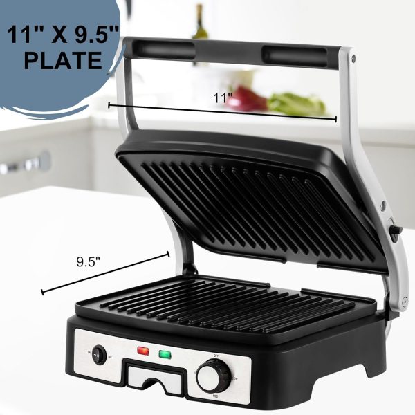OVENTE Electric Panini Press Sandwich Maker, 1500W Indoor Grill with Non-Stick Coated Plates, Temperature Control & Removable Drip Tray, Opens 180 Degrees to Fit Any Type/Size of Food, Silver GP1861BR - Image 6