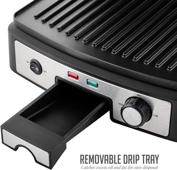 OVENTE Electric Panini Press Sandwich Maker, 1500W Indoor Grill with Non-Stick Coated Plates, Temperature Control & Removable Drip Tray, Opens 180 Degrees to Fit Any Type/Size of Food, Silver GP1861BR - Image 7