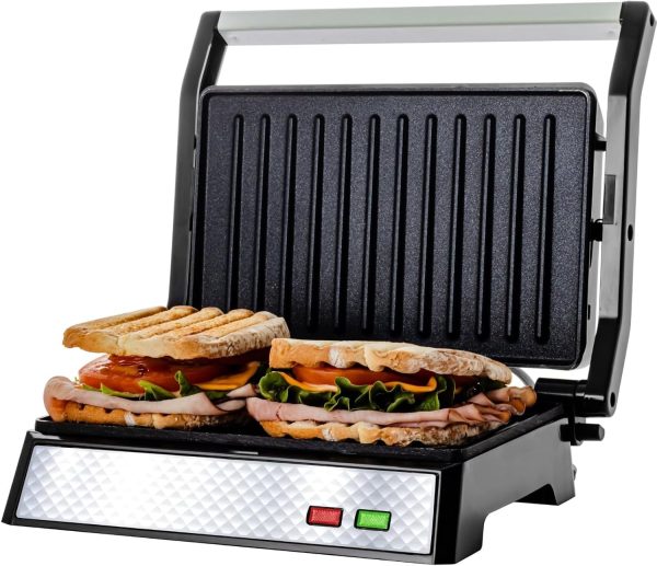 OVENTE Electric Panini Press Sandwich Maker, 1500W Indoor Grill with Non-Stick Coated Plates, Temperature Control & Removable Drip Tray, Opens 180 Degrees to Fit Any Type/Size of Food, Silver GP1861BR - Image 10