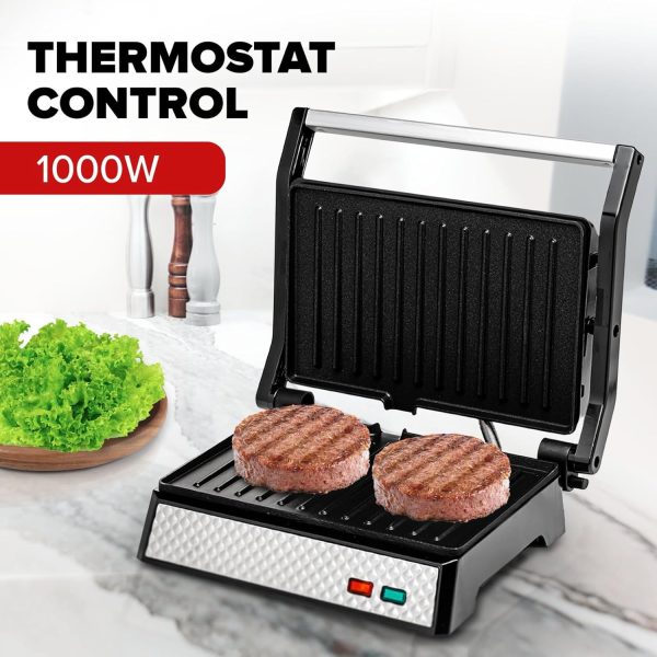 OVENTE Electric Panini Press Sandwich Maker, 1500W Indoor Grill with Non-Stick Coated Plates, Temperature Control & Removable Drip Tray, Opens 180 Degrees to Fit Any Type/Size of Food, Silver GP1861BR - Image 11