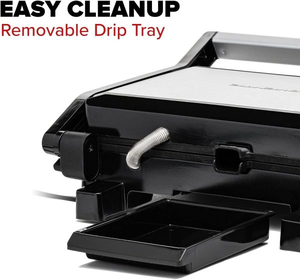 OVENTE Electric Panini Press Sandwich Maker, 1500W Indoor Grill with Non-Stick Coated Plates, Temperature Control & Removable Drip Tray, Opens 180 Degrees to Fit Any Type/Size of Food, Silver GP1861BR - Image 13