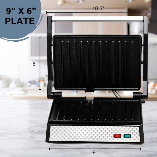 OVENTE Electric Panini Press Sandwich Maker, 1500W Indoor Grill with Non-Stick Coated Plates, Temperature Control & Removable Drip Tray, Opens 180 Degrees to Fit Any Type/Size of Food, Silver GP1861BR - Image 15
