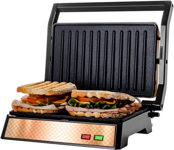 OVENTE Electric Panini Press Sandwich Maker, 1500W Indoor Grill with Non-Stick Coated Plates, Temperature Control & Removable Drip Tray, Opens 180 Degrees to Fit Any Type/Size of Food, Silver GP1861BR - Image 17