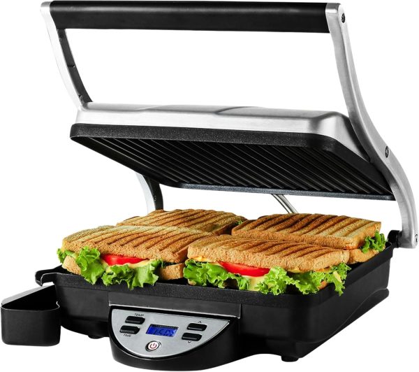 OVENTE Electric Panini Press Sandwich Maker, 1500W Indoor Grill with Non-Stick Coated Plates, Temperature Control & Removable Drip Tray, Opens 180 Degrees to Fit Any Type/Size of Food, Silver GP1861BR - Image 24