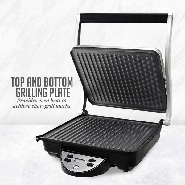 OVENTE Electric Panini Press Sandwich Maker, 1500W Indoor Grill with Non-Stick Coated Plates, Temperature Control & Removable Drip Tray, Opens 180 Degrees to Fit Any Type/Size of Food, Silver GP1861BR - Image 25