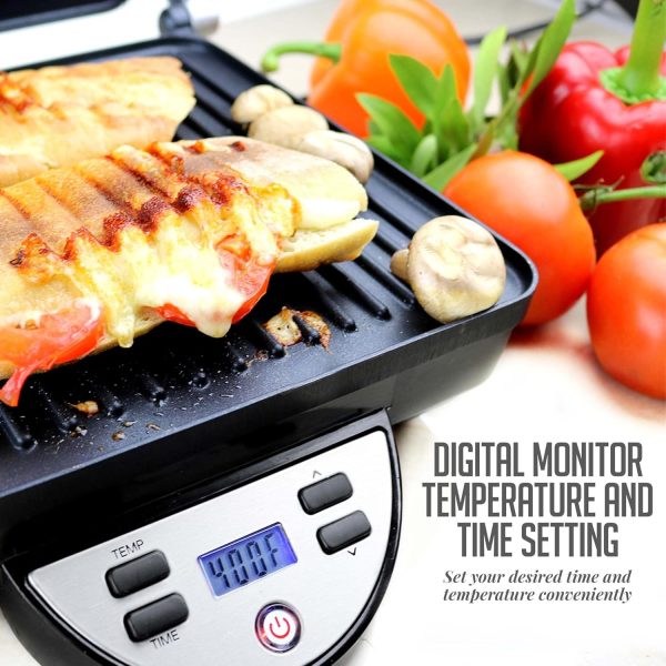 OVENTE Electric Panini Press Sandwich Maker, 1500W Indoor Grill with Non-Stick Coated Plates, Temperature Control & Removable Drip Tray, Opens 180 Degrees to Fit Any Type/Size of Food, Silver GP1861BR - Image 26
