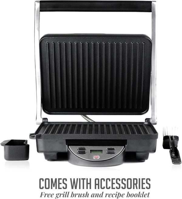 OVENTE Electric Panini Press Sandwich Maker, 1500W Indoor Grill with Non-Stick Coated Plates, Temperature Control & Removable Drip Tray, Opens 180 Degrees to Fit Any Type/Size of Food, Silver GP1861BR - Image 28