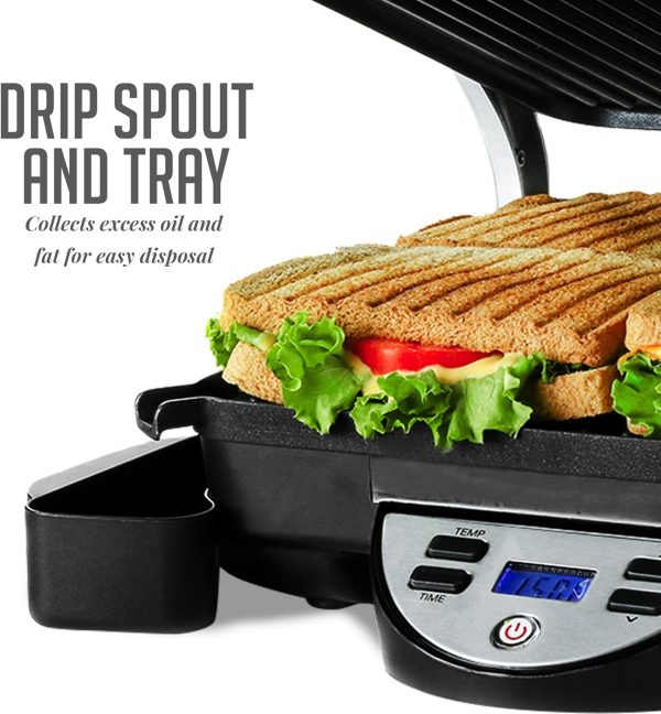 OVENTE Electric Panini Press Sandwich Maker, 1500W Indoor Grill with Non-Stick Coated Plates, Temperature Control & Removable Drip Tray, Opens 180 Degrees to Fit Any Type/Size of Food, Silver GP1861BR - Image 30