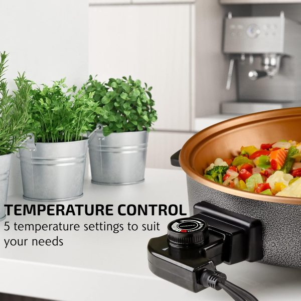 OVENTE 12 Inch Electric Skillet and Frying Pan with Nonstick Coating, 1400W Power, Adjustable Temperature Control, Tempered Glass Lid with Vent and Cool Touch Handles, Copper SK11112CO - Image 4