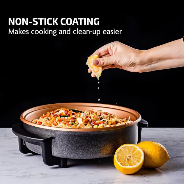 OVENTE 12 Inch Electric Skillet and Frying Pan with Nonstick Coating, 1400W Power, Adjustable Temperature Control, Tempered Glass Lid with Vent and Cool Touch Handles, Copper SK11112CO - Image 5
