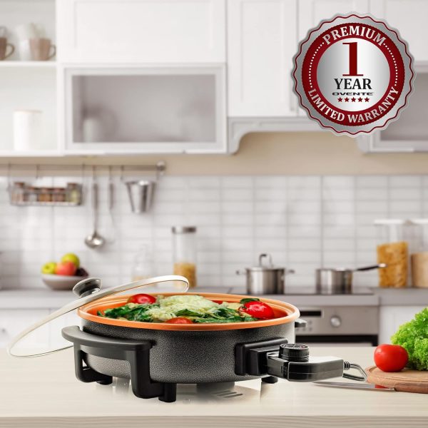 OVENTE 12 Inch Electric Skillet and Frying Pan with Nonstick Coating, 1400W Power, Adjustable Temperature Control, Tempered Glass Lid with Vent and Cool Touch Handles, Copper SK11112CO - Image 8