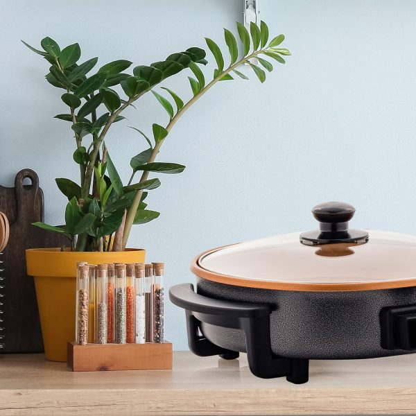 OVENTE 12 Inch Electric Skillet and Frying Pan with Nonstick Coating, 1400W Power, Adjustable Temperature Control, Tempered Glass Lid with Vent and Cool Touch Handles, Copper SK11112CO - Image 9