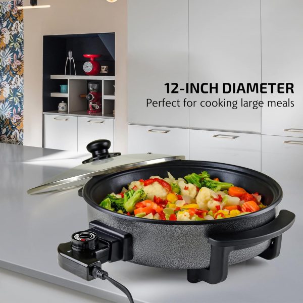 OVENTE 12 Inch Electric Skillet and Frying Pan with Nonstick Coating, 1400W Power, Adjustable Temperature Control, Tempered Glass Lid with Vent and Cool Touch Handles, Copper SK11112CO - Image 11