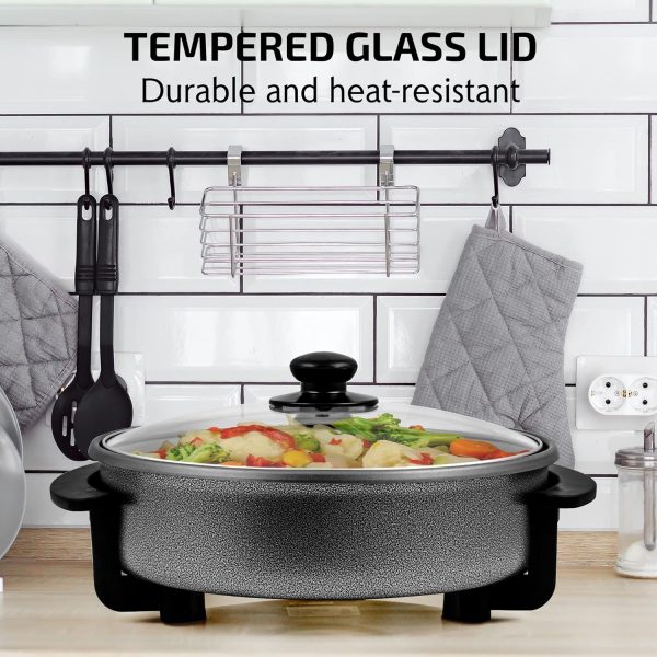 OVENTE 12 Inch Electric Skillet and Frying Pan with Nonstick Coating, 1400W Power, Adjustable Temperature Control, Tempered Glass Lid with Vent and Cool Touch Handles, Copper SK11112CO - Image 12