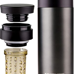 Ovente Stainless Steel Vacuum Insulated Coffee Water Mug, 16 oz Portable Double Wall Handheld Tumbler with Tea Infuser, BPA-Free Spill Proof Travel Friendly for Hot Cold Beverage, Gunmetal MSA16G