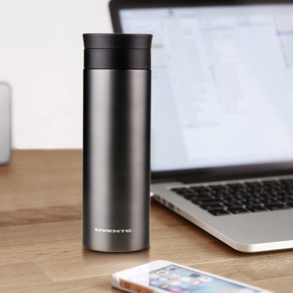 Ovente Stainless Steel Vacuum Insulated Coffee Water Mug, 16 oz Portable Double Wall Handheld Tumbler with Tea Infuser, BPA-Free Spill Proof Travel Friendly for Hot Cold Beverage, Gunmetal MSA16G - Image 4