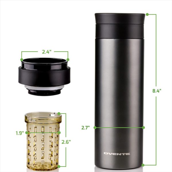 Ovente Stainless Steel Vacuum Insulated Coffee Water Mug, 16 oz Portable Double Wall Handheld Tumbler with Tea Infuser, BPA-Free Spill Proof Travel Friendly for Hot Cold Beverage, Gunmetal MSA16G - Image 8