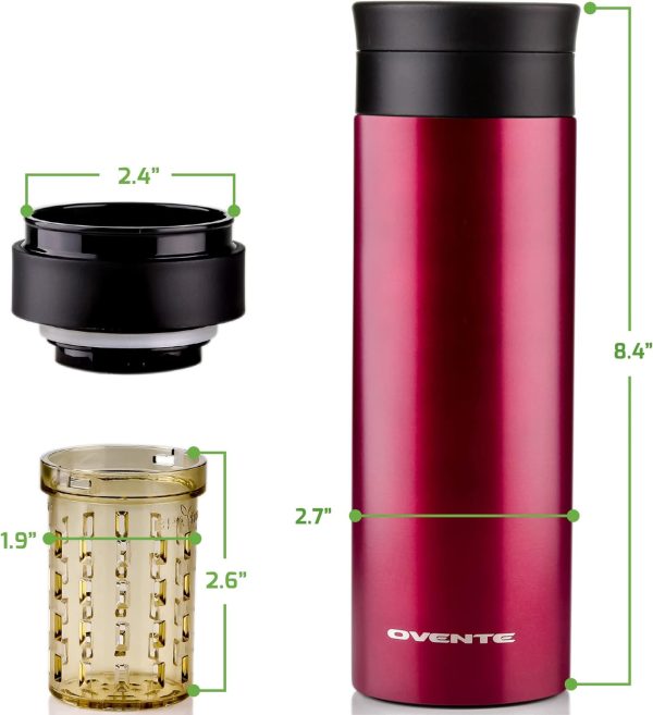 Ovente Stainless Steel Vacuum Insulated Coffee Water Mug, 16 oz Portable Double Wall Handheld Tumbler with Tea Infuser, BPA-Free Spill Proof Travel Friendly for Hot Cold Beverage, Gunmetal MSA16G - Image 15