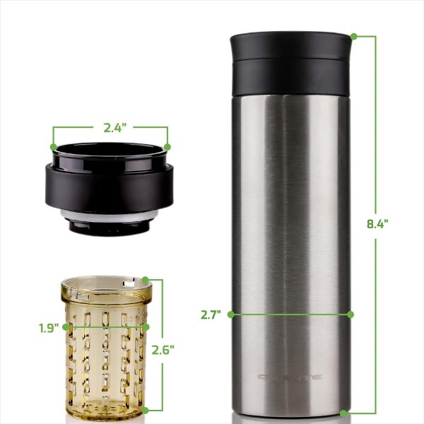 Ovente Stainless Steel Vacuum Insulated Coffee Water Mug, 16 oz Portable Double Wall Handheld Tumbler with Tea Infuser, BPA-Free Spill Proof Travel Friendly for Hot Cold Beverage, Gunmetal MSA16G - Image 22
