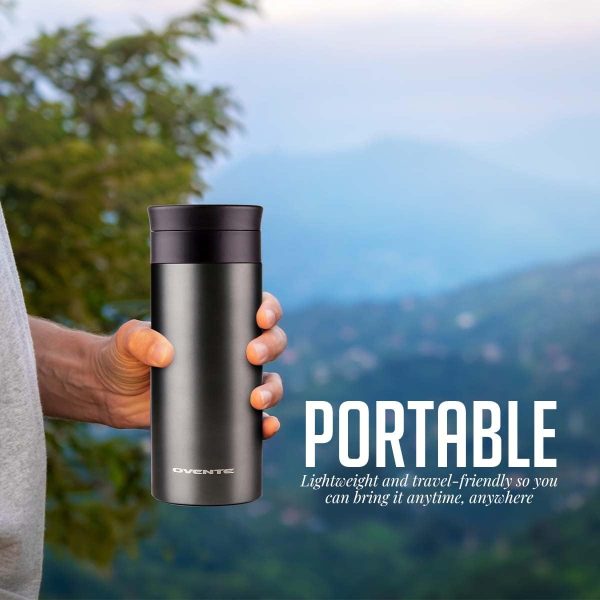 Ovente Stainless Steel Vacuum Insulated Coffee Water Mug, 16 oz Portable Double Wall Handheld Tumbler with Tea Infuser, BPA-Free Spill Proof Travel Friendly for Hot Cold Beverage, Gunmetal MSA16G - Image 45